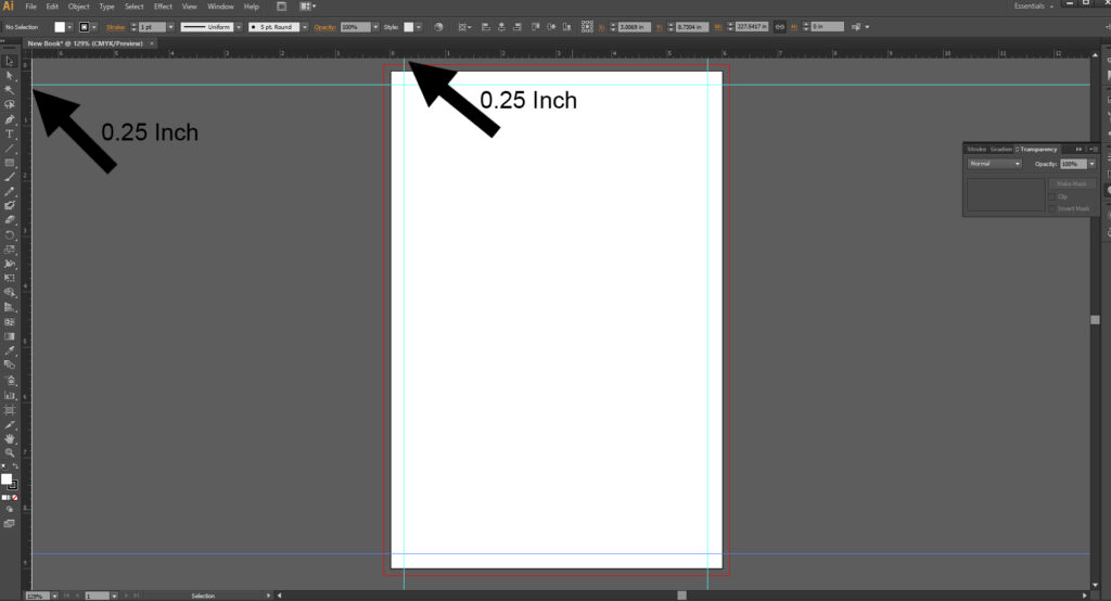 In Adobe Illustrator, you can drag to set the margins. Clock on the ruler marker and drag to adjust the margin spacing. Repeat for all the sides adding margins.